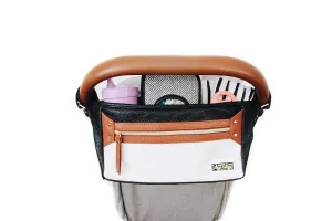 Itzy Ritzy Adjustable Stroller Caddy / Organizer - Stroller Organizer Bag Featuring Front Zippered Pocket, 2 Built-In Interior Pockets & Adjustable Straps to Fit Nearly Any Stroller (Coffee and Cream)