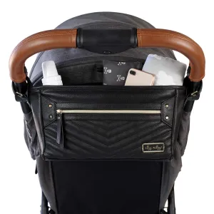 Itzy Ritzy Adjustable Stroller Organizer With Built-In Pockets, Zippered Pocket & Straps To Fit Any Stroller, Black with Gold Hardware