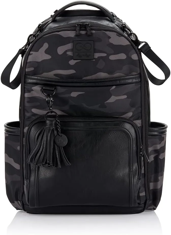 Itzy Ritzy Chelsea   Cole Diaper Bag Backpack - Large Capacity Boss Backpack Diaper Bag; Includes Changing Pad, Stroller Clips and Tassel, Camo with Stag Head Print Interior and Black Hardware