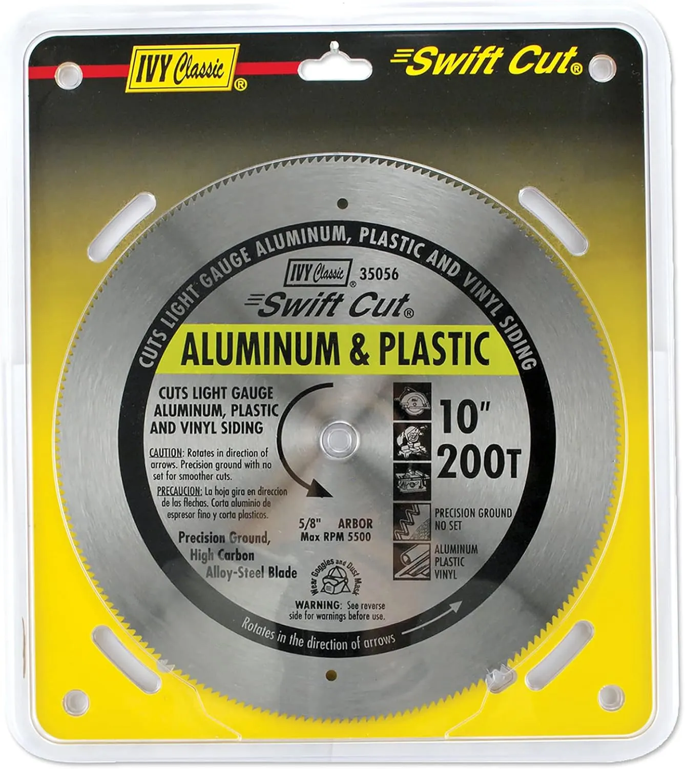 IVY Classic 35056 Swift Cut 10" 200 Tooth Aluminum & Plastic Cutting Circular Saw Blade with 5/8" Arbor, 1/Card