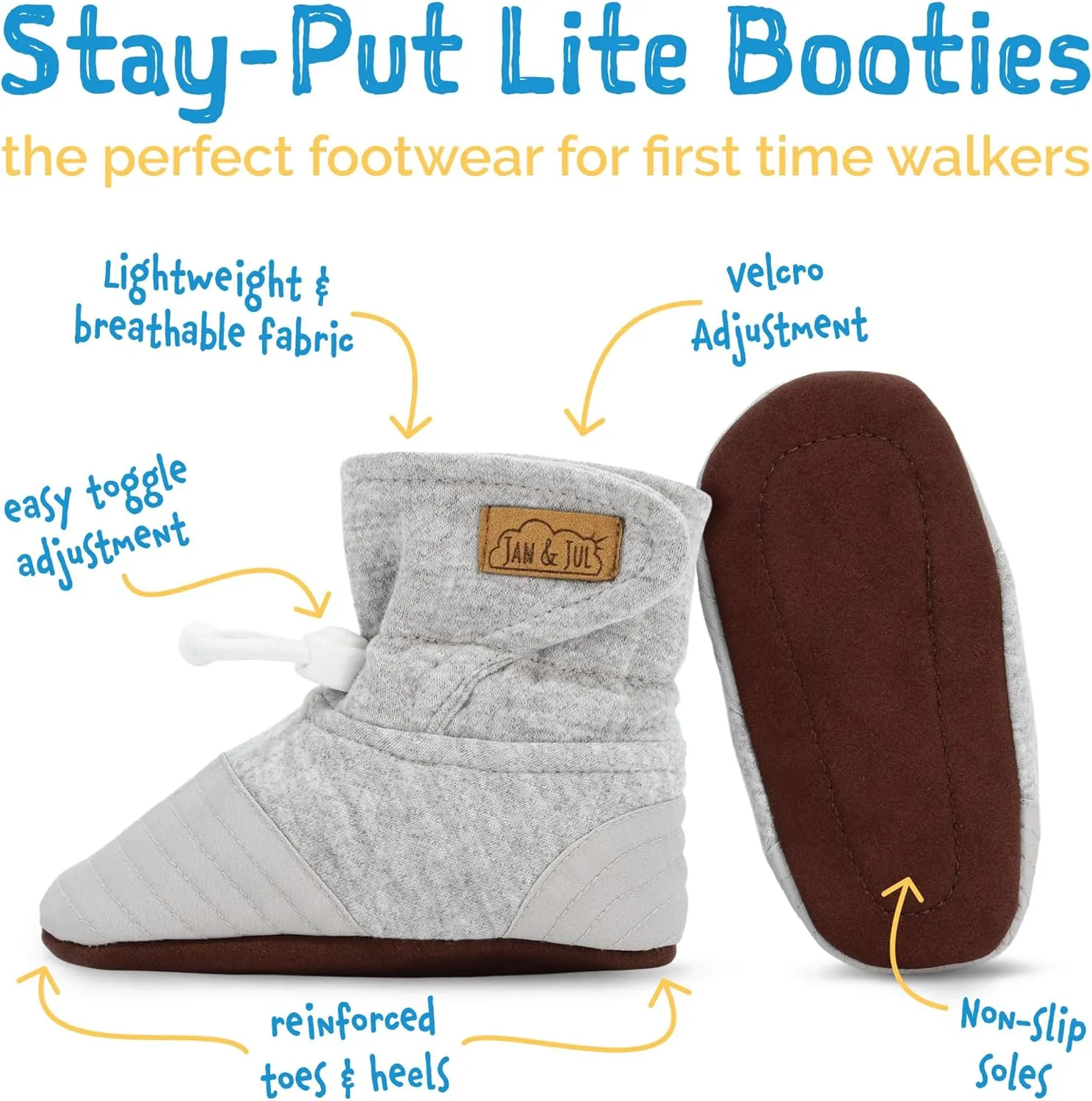 JAN & JUL Adjustable Stay-on Lite Baby Booties, Cotton Blend Slippers for Infant and Toddler