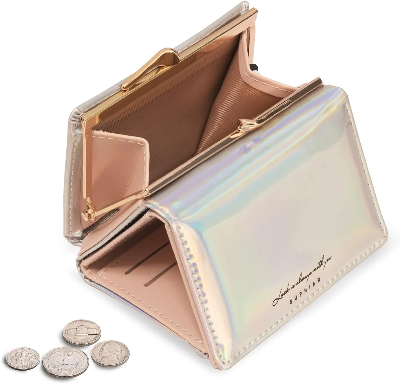 JANKS Small Wallet for Women Mini Laser Card Holder Case Iridescent Holographic Purse with Coin Pocket for Girls Ladies