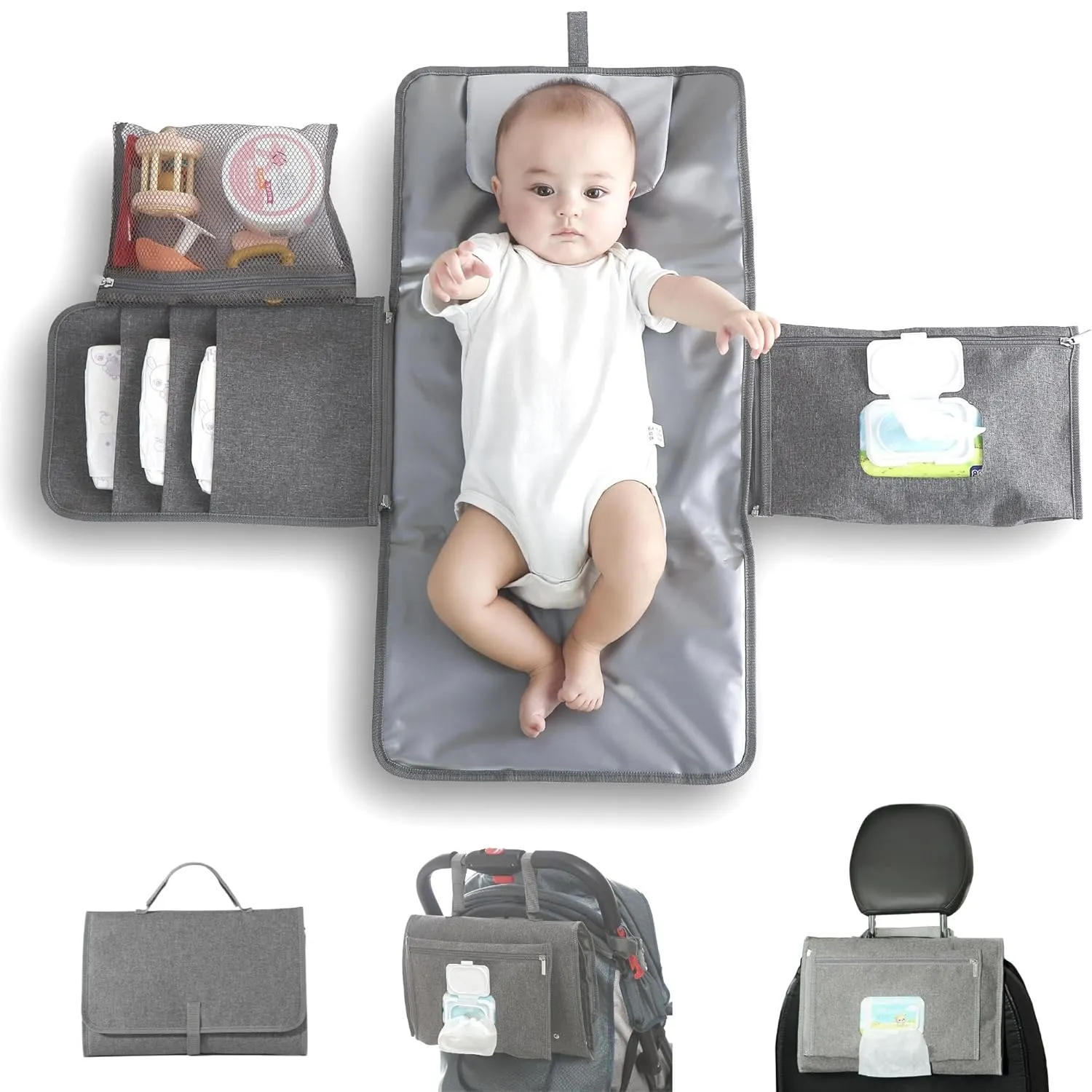 JanYoo Baby Portable Changing Pad, Baby Changing Mat Travel Waterproof Diaper Liners for Newborn, Foldable Diaper Bag with Wipes Pocket for Baby Shower Gifts
