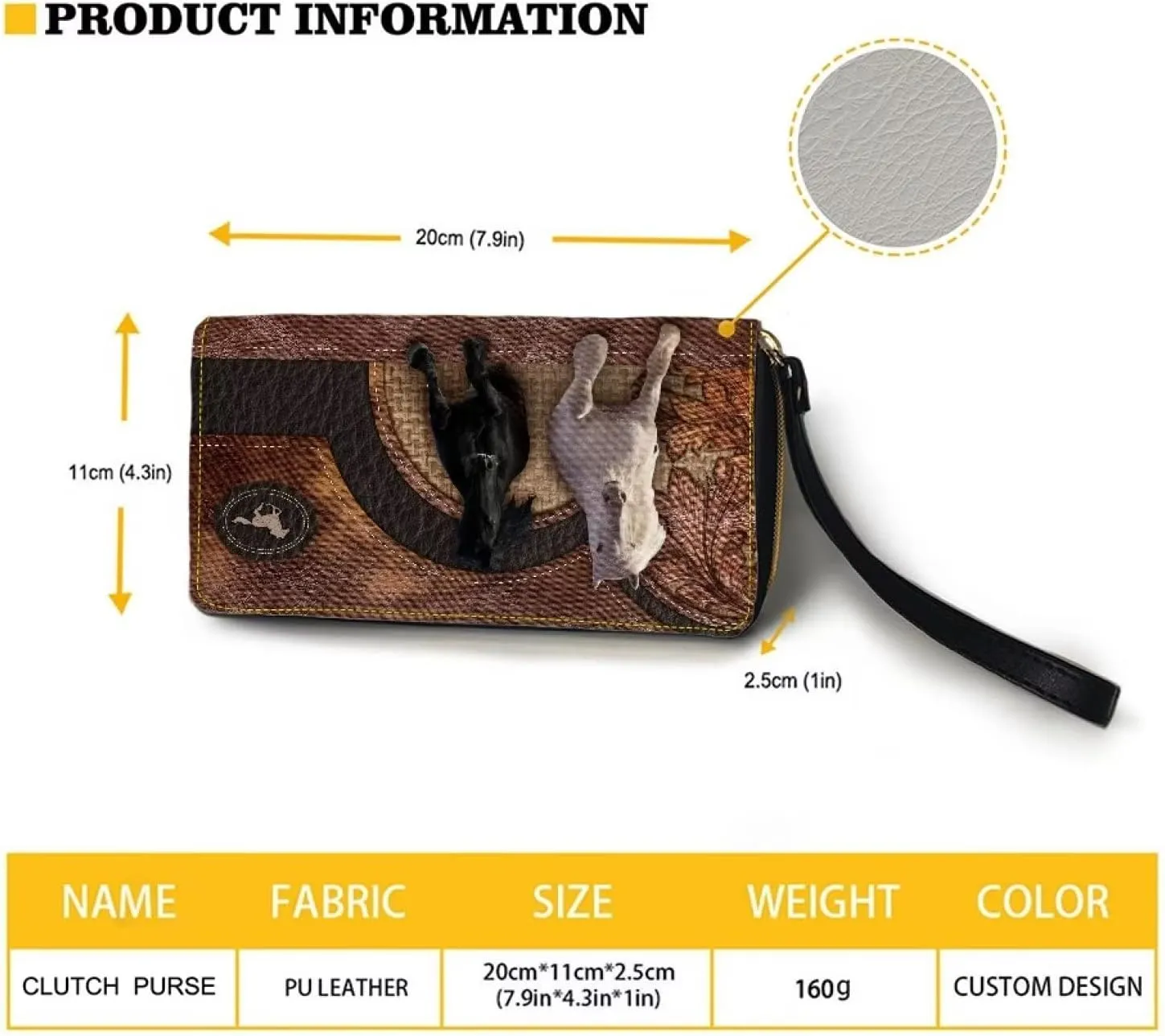 Jeiento Horse Long Wallet for Women Slim Purse PU Leather Clutch Zip Around Cards Phone Holder,Brown