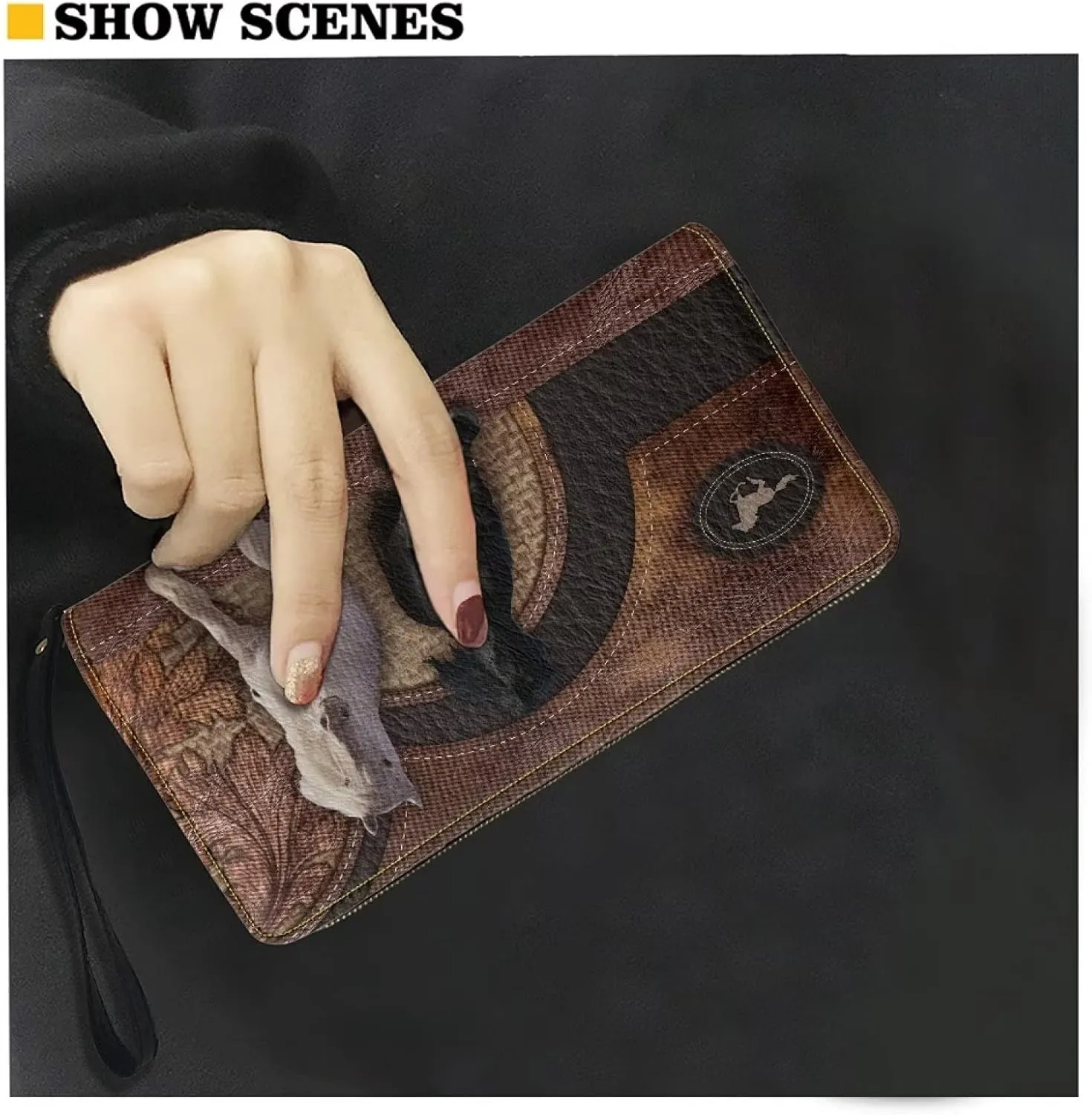 Jeiento Horse Long Wallet for Women Slim Purse PU Leather Clutch Zip Around Cards Phone Holder,Brown