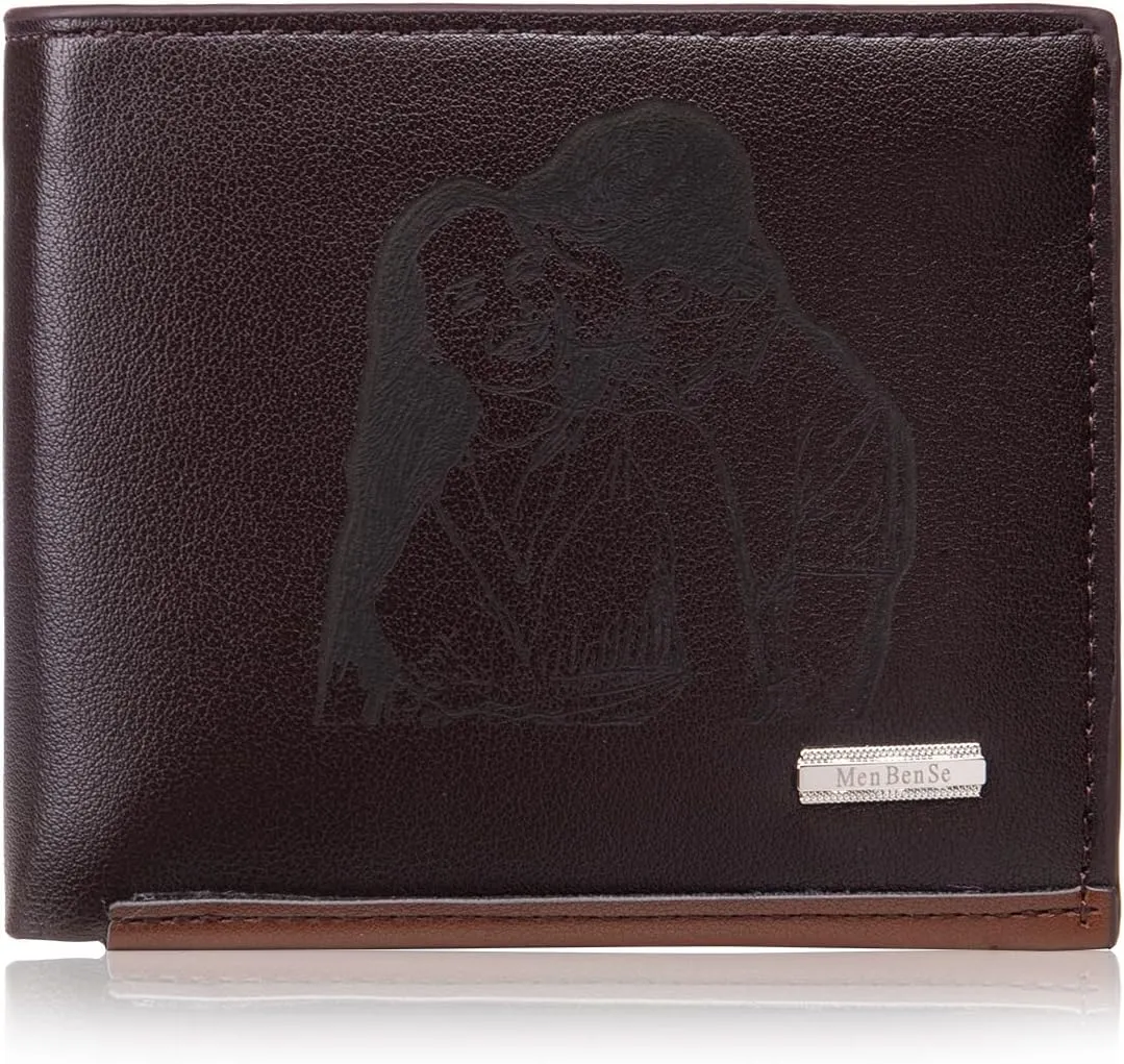 JewelOra Custom Photo Wallet for Men, Personalized Engraved Men's Photo Wallet, Customized PU Leather Wallet for Father's Day Birthday Christmas Gift for Husband, Dad, Son, Boyfriend(Brown-3)