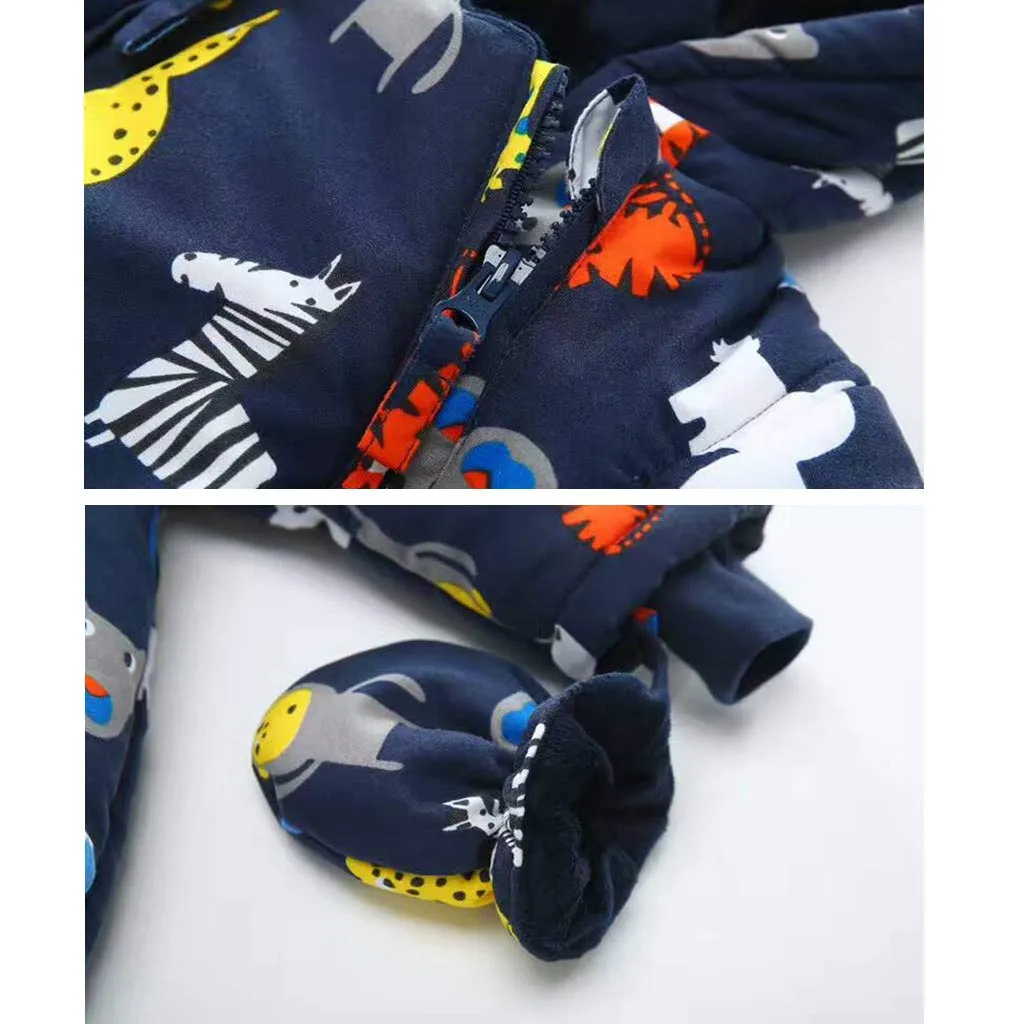 JiAmy Baby Hooded Romper Snowsuit with Gloves Booties Winter Outfits 9-12 Months