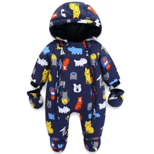 JiAmy Baby Hooded Romper Snowsuit with Gloves Booties Winter Outfits 9-12 Months
