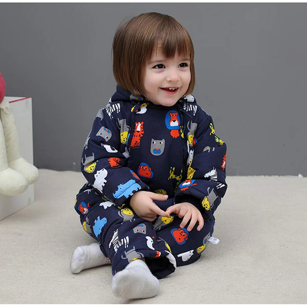 JiAmy Baby Hooded Romper Snowsuit with Gloves Booties Winter Outfits 9-12 Months