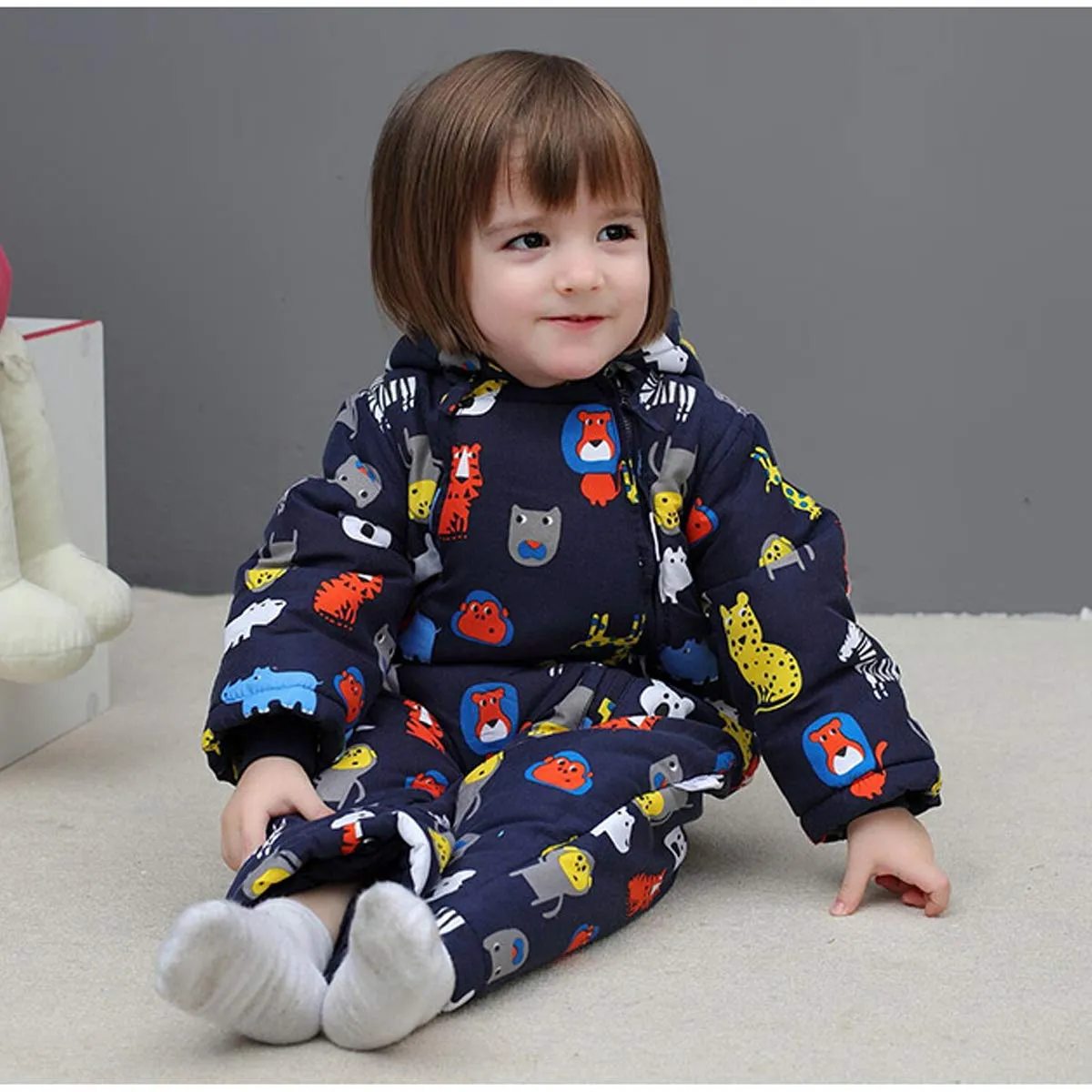 JiAmy Baby Hooded Romper Snowsuit with Gloves Booties Winter Outfits 9-12 Months