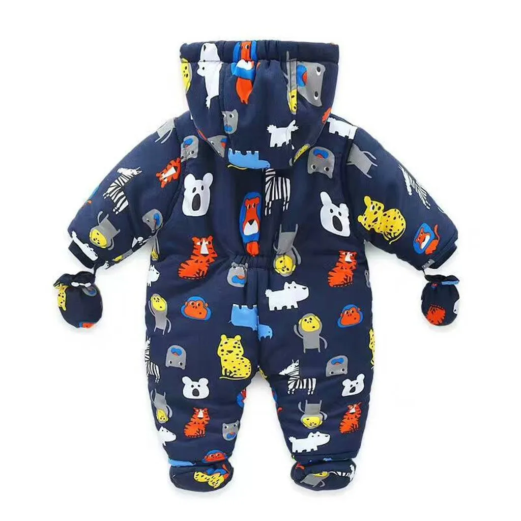 JiAmy Baby Hooded Romper Snowsuit with Gloves Booties Winter Outfits 9-12 Months