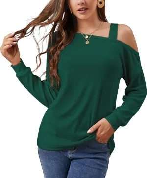 JINKESI Women's Long Sleeve Tunic Tops Casual Cold Shoulder Blouse Shirts