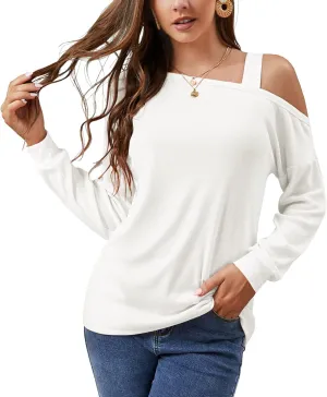 JINKESI Women's Long Sleeve Tunic Tops Casual Cold Shoulder Blouse Shirts