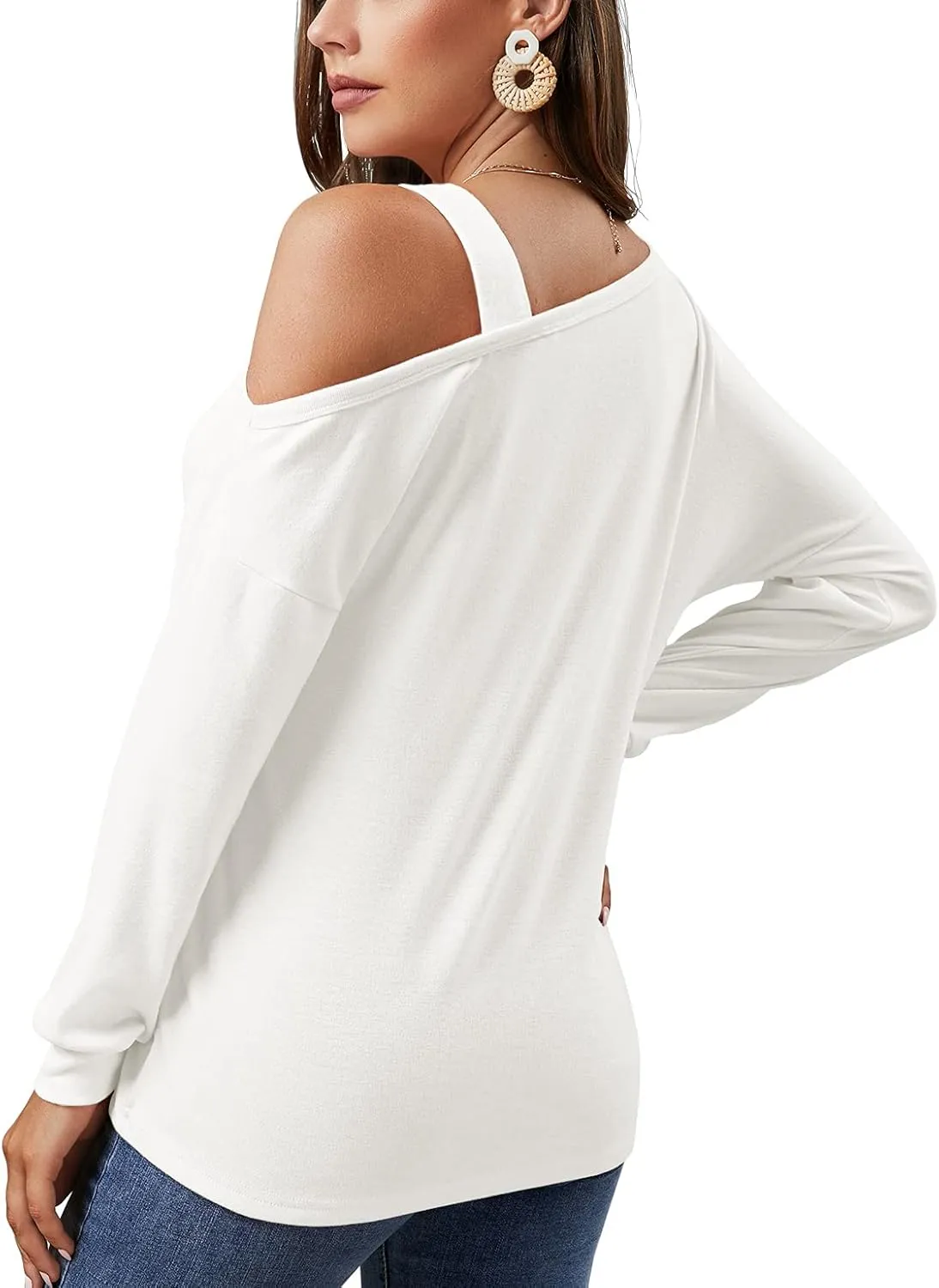 JINKESI Women's Long Sleeve Tunic Tops Casual Cold Shoulder Blouse Shirts