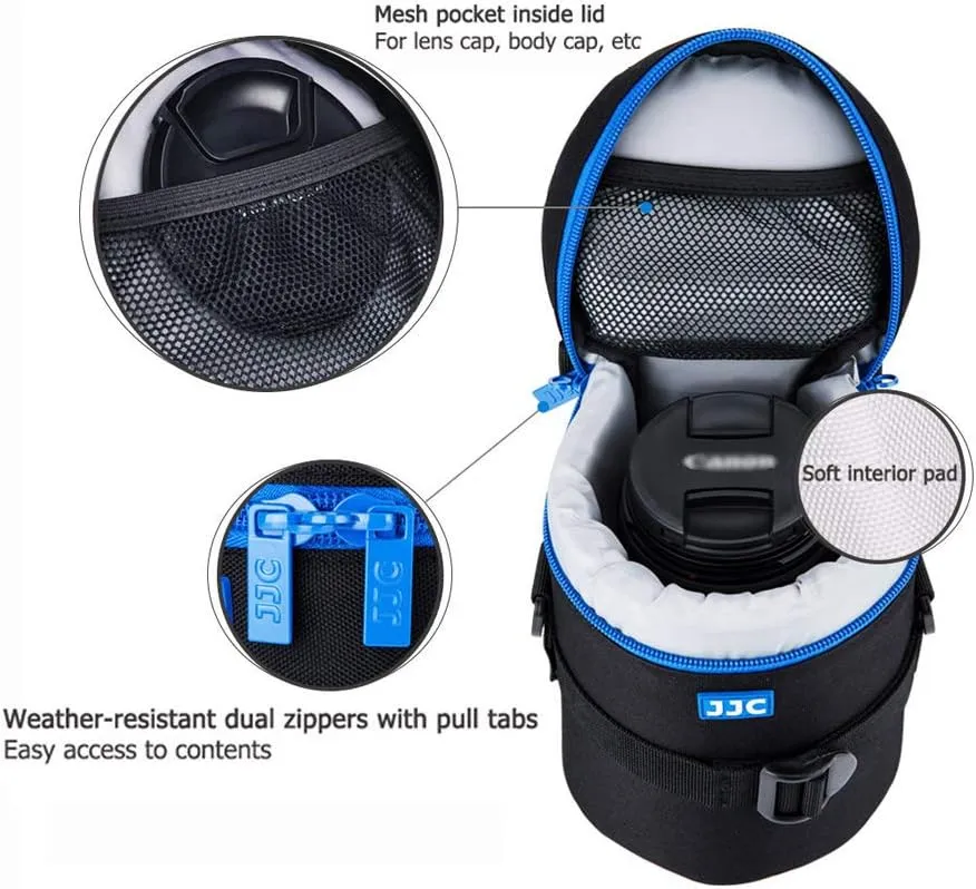 JJC Camera Lens Pouch Case for Canon EF 50mm f1.2 EF 24-70mm EF 70-300mm Tamron SP 70-300mm & More, Zipper Polyester Lens Protective Bag with Interior Size 3.9x6.5”