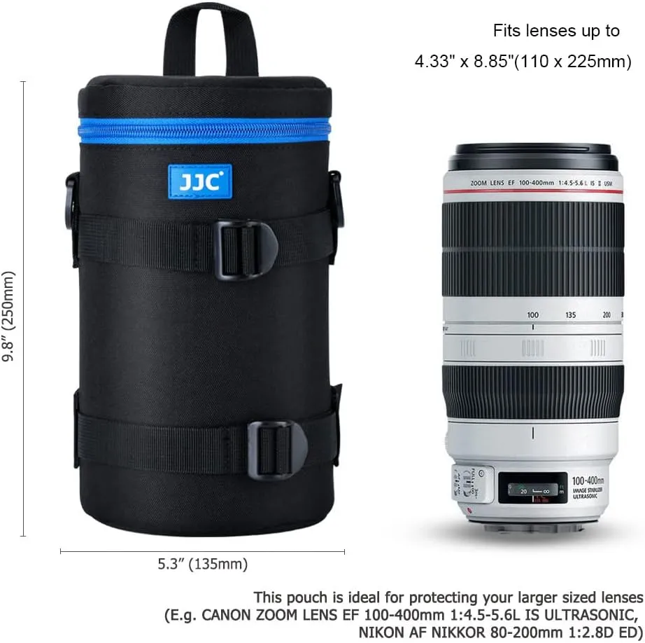 JJC Deluxe Lens Case Pouch Bag for Canon EF 100-400mm f4.5-5.6L is USM/EF 70-200mm f2.8L, RF 600mm f11 is STM, Nikon AF 80-200mm f2.8D/AF-S 70-200mm f/2.8G & More Lenses Below 4.3" x 8.8"(D x L)