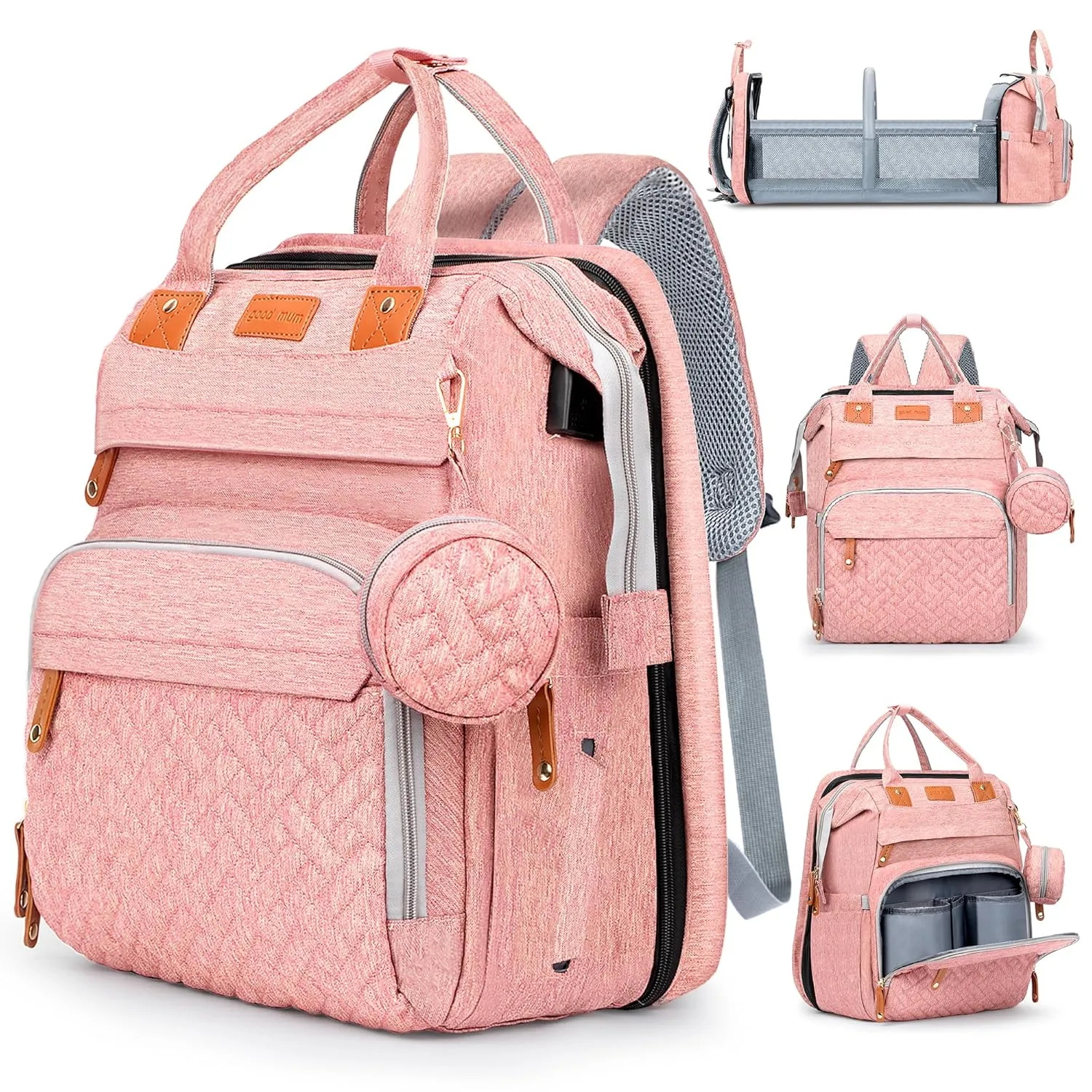 JOYCE Diaper Bag, with Diaper Changing Station, Multi-functional Large-capacity Diaper Bag Backpack, Best Gift for Newborns, Travel Essentials Diaper Bag Backpack (Pink)