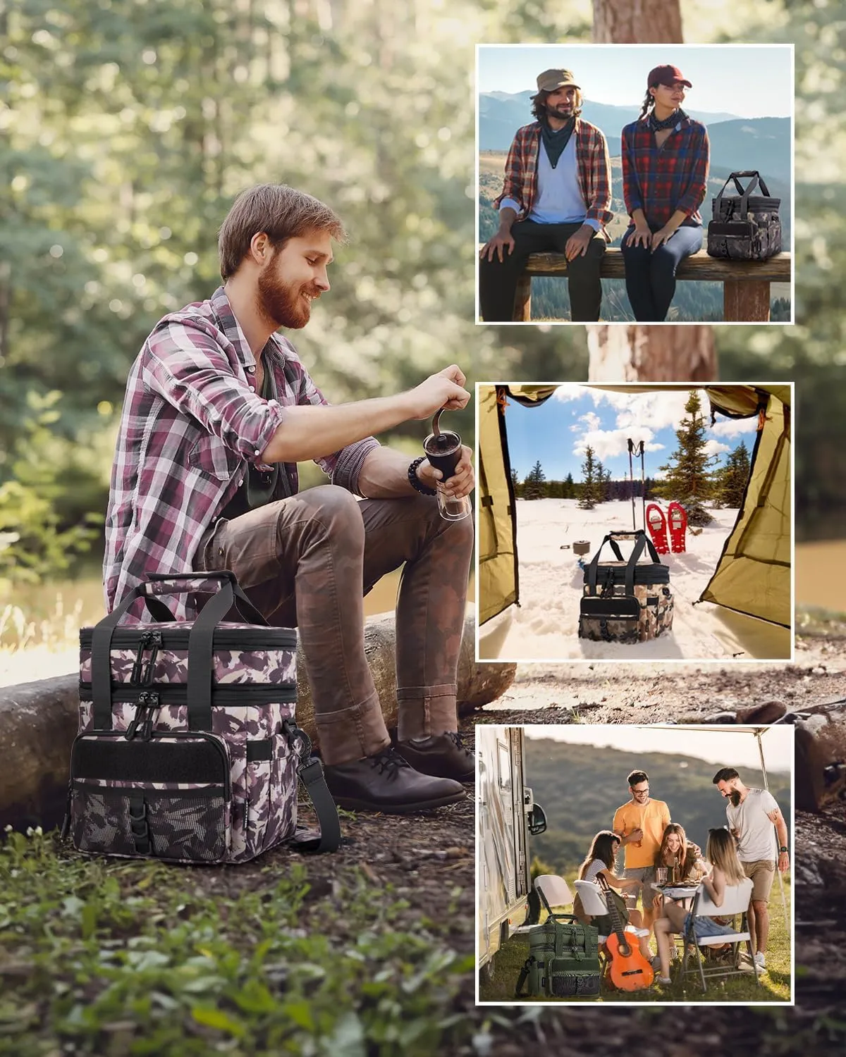 JOYHILL 18 L Tactical Lunch Box - Insulated, Leakproof, and Expandable Double-Deck Cooler Bag for Work, Camping, Picnic - Durable Black Lunch Bag for Adults, 24 Can