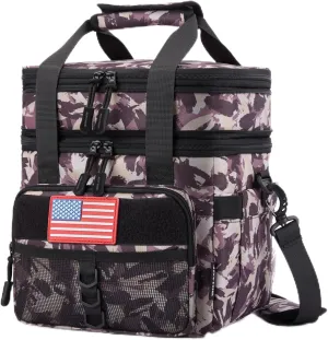 JOYHILL 18 L Tactical Lunch Box - Insulated, Leakproof, and Expandable Double-Deck Cooler Bag for Work, Camping, Picnic - Durable Black Lunch Bag for Adults, 24 Can