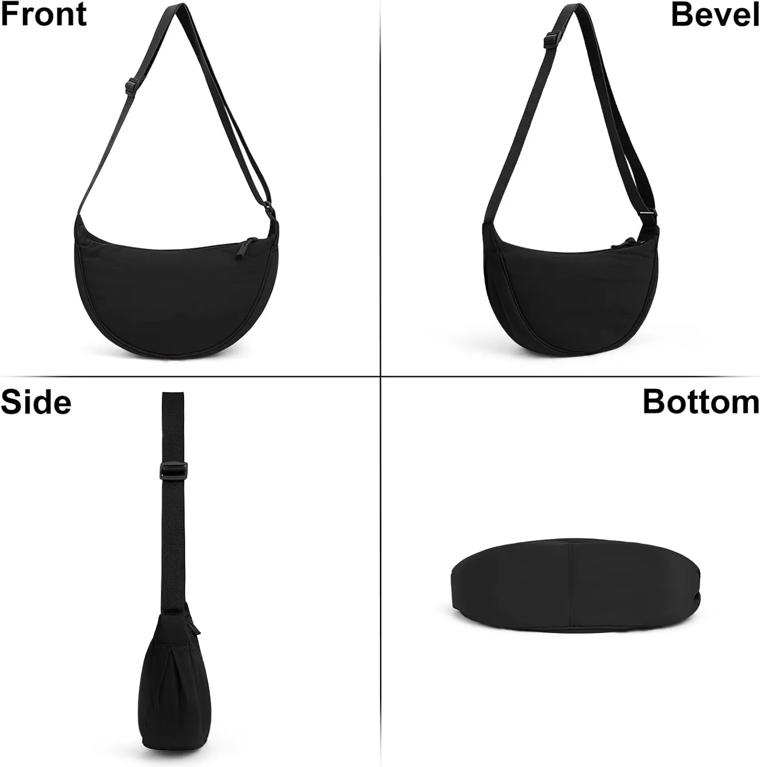 JQWSVE Nylon Crescent Bag for Women Men Crossbody Bag Hobo Sling Crescent Shoulder Bag Purse Casual Solid Color Dumpling Bag