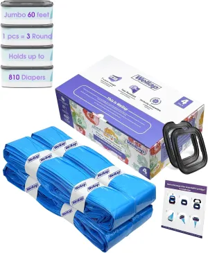 Jumbo Square Diaper Refill Compatible With Cartridge, Long-lasting Odor Control, Holds Up to 810 Diapers (4 Pack)