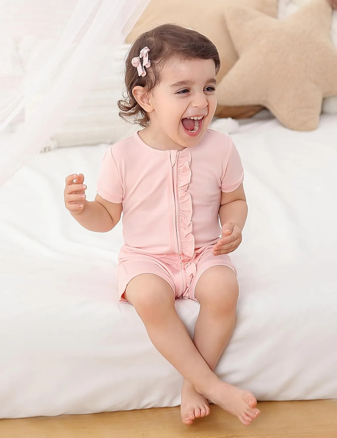 JunNeng Baby Boy Girl 2 Pack Rayon of Bamboo Summer Sleeper Infant Soft Short Sleeve Zipper Footless One-piece Romper
