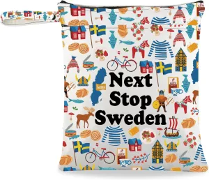 JXGZSO Sweden Vacation Gift Next Stop Sweden Wristlet Grocery Bag Sweden Trip Clutch Bag Sweden Lover Gift