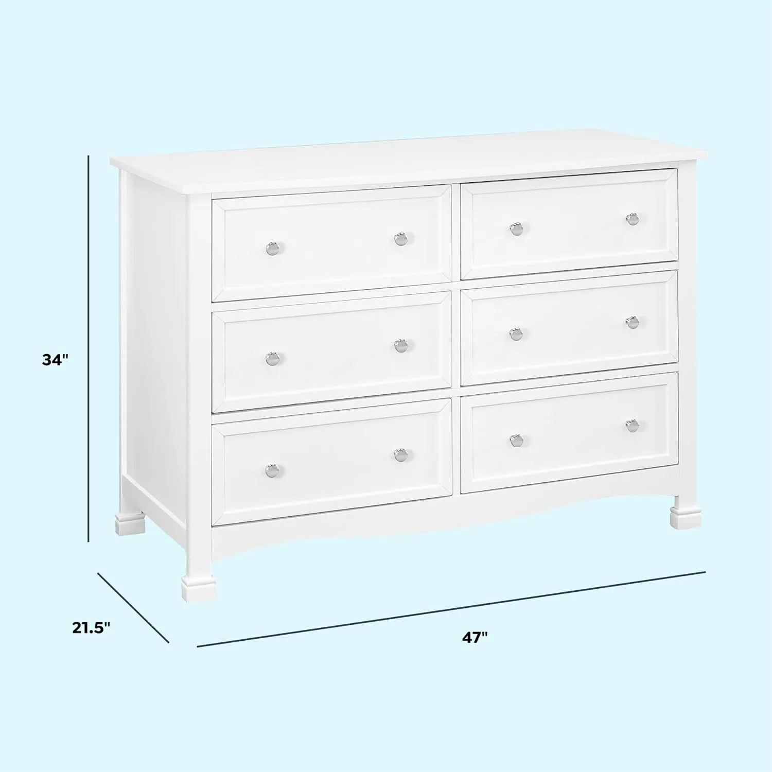 Kalani Baby Dresser for Nursery - GREENGUARD Gold Certified Wooden 6 Drawer Double Dresser - Kids Dresser for Boys and Girls - Multi-Purpose White Dresser for Bedroom, Living Room, and Hallway