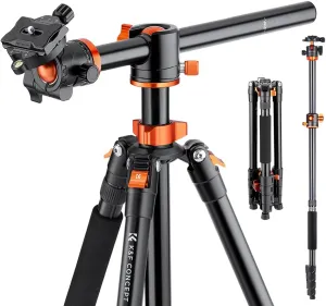 K&F Concept 73 inch /186cm Camera Tripod,Transverse Center Column Aluminium DSLR Tripod with 360 Degree Ball Head 10kg Load Capacity,Quick Release Plate,Detachable Monopod T255A3 BH-28L