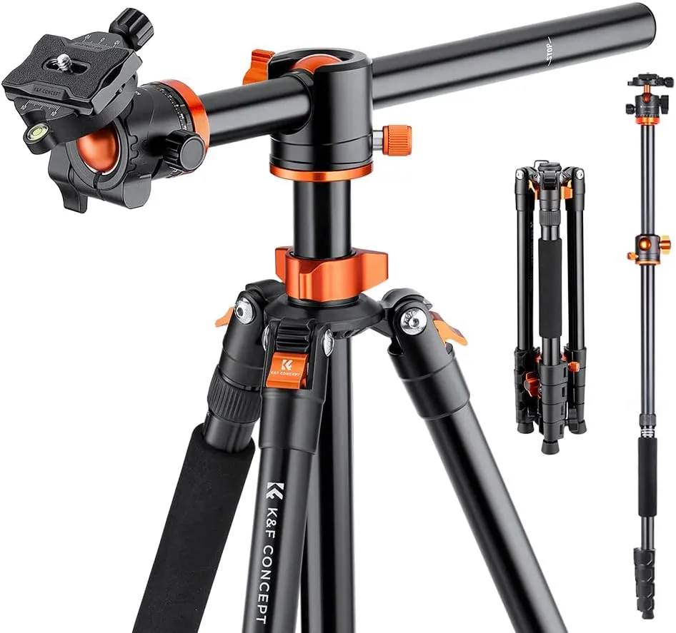 K&F Concept 73 inch /186cm Camera Tripod,Transverse Center Column Aluminium DSLR Tripod with 360 Degree Ball Head 10kg Load Capacity,Quick Release Plate,Detachable Monopod T255A3 BH-28L