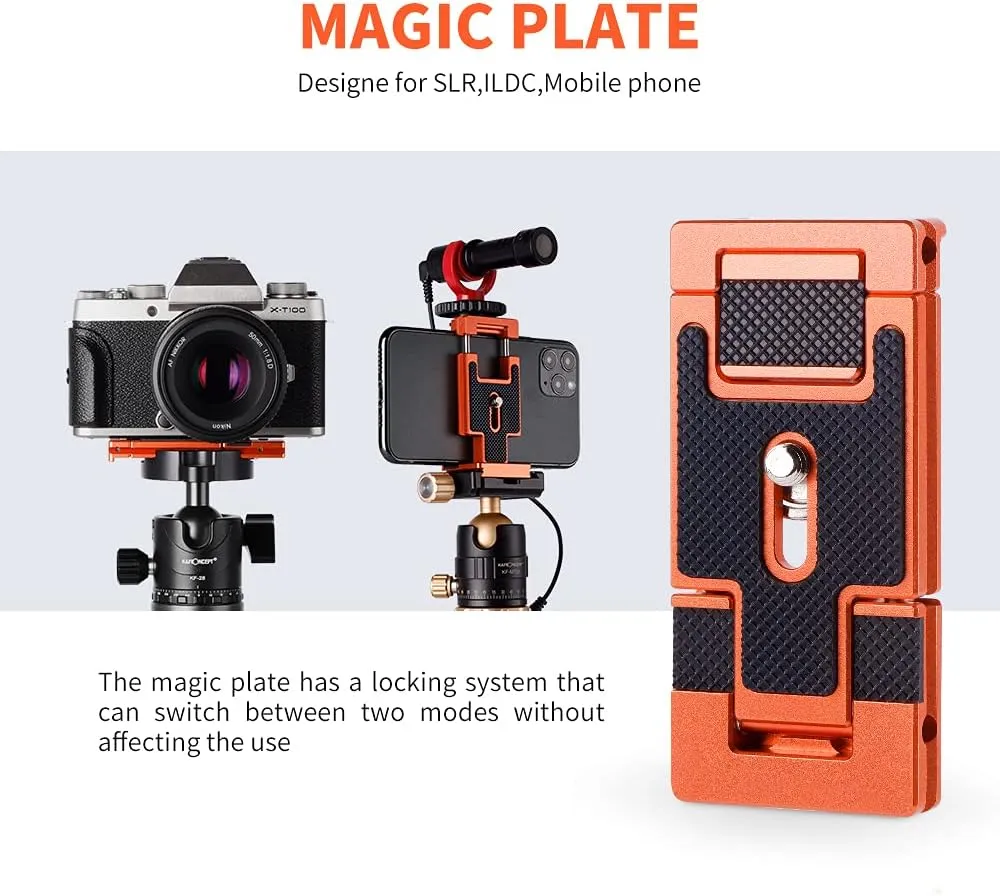 K&F Concept Aluminum Alloy Quick Release Plate with 1/4 Inch Screw for Camera, Cage, Cellphone etc (Orange)