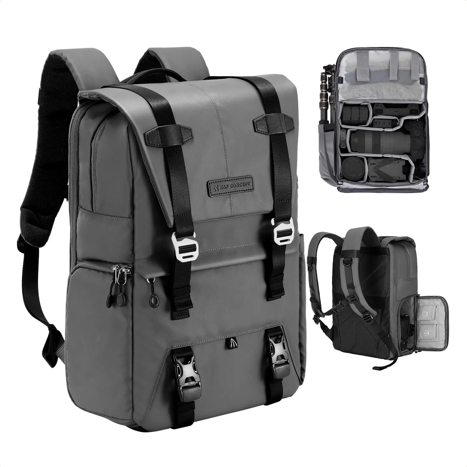 K&F Concept Camera Backpack, Camera Bags for Photographers Large Capacity Camera Case with Raincover,15-15.6 Inch Laptop Compartment Compatible for Canon/Nikon/Sony/DJI Mavic Drone