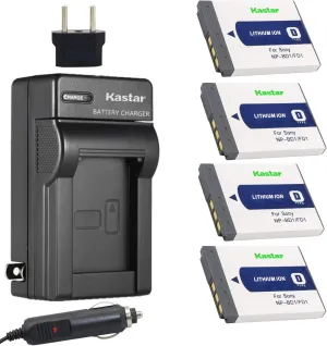 Kastar Battery (4-Pack) and Charger for Sony NP-BD1, NP-FD1, BC-CSD and Cyber-shot DSC-G3, DSC-T2, DSC-T70, DSC-T75, DSC-T77, DSC-T90, DSC-T200, DSC-T300, DSC-T500, DSC-T700, DSC-T900, DSC-TX1 Cameras