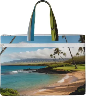 Kauai Hawaii Seashore Print Canvas portable file bag, expandable computer bag, laptop briefcasefor men and women