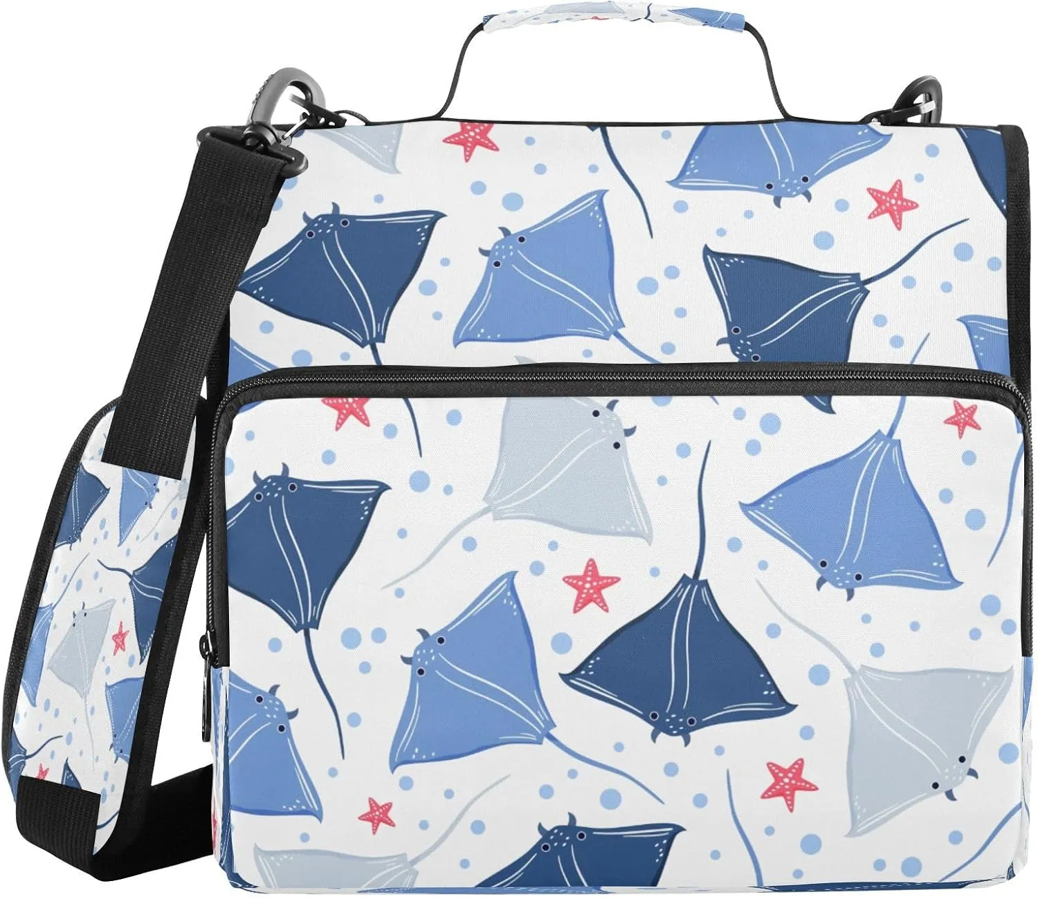 Kcldeci A Blue Stingrays 3 Ring Binder with Zipper,500 Sheet Trapper Keeper Organizer 1.5inch Binder Bag with Shoulder Strap Documents Storage for School and Office