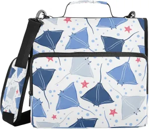 Kcldeci A Blue Stingrays 3 Ring Binder with Zipper,500 Sheet Trapper Keeper Organizer 1.5inch Binder Bag with Shoulder Strap Documents Storage for School and Office