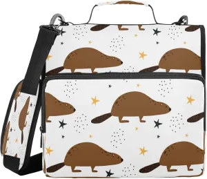 Kcldeci A Cute Beaver Zipper Binder，500 Sheet Trapper Keeper Organizer 1.5inch 3 Ring Binder Bag with Shoulder Strap Expanding File Folder for School and Office