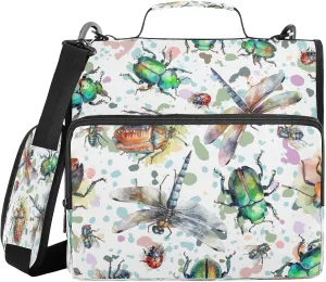 Kcldeci Beetles on A White 3 Ring Binder with Zipper,500 Sheet Trapper Keeper Organizer 1.5inch Binder Bag with Shoulder Strap Documents Storage for School and Office