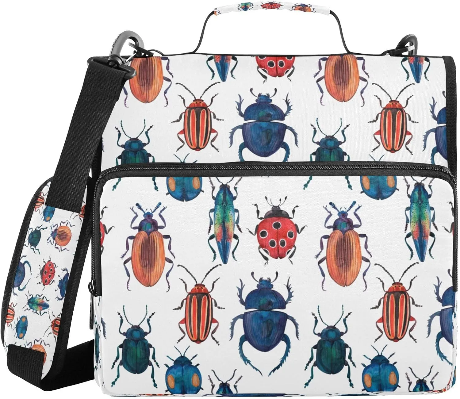 Kcldeci Beetles Red Ladybug 3 Ring Binder with Zipper,500 Sheet Trapper Keeper Organizer 1.5inch Binder Bag with Shoulder Strap Documents Storage for School and Office