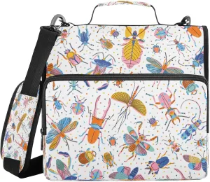 Kcldeci Bugs and Beetles 3 Ring Binder with Zipper,500 Sheet Trapper Keeper Organizer 1.5inch Binder Bag with Shoulder Strap Documents Storage for School and Office