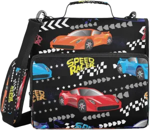 Kcldeci Cars Grunge Cracked Arrow Lightning Dots Red and Blue Sportcar 3 Ring Binder with Zipper,500 Sheet Trapper Keeper Organizer 1.5inch Binder Bag with Shoulder Strap Documents Storage for School