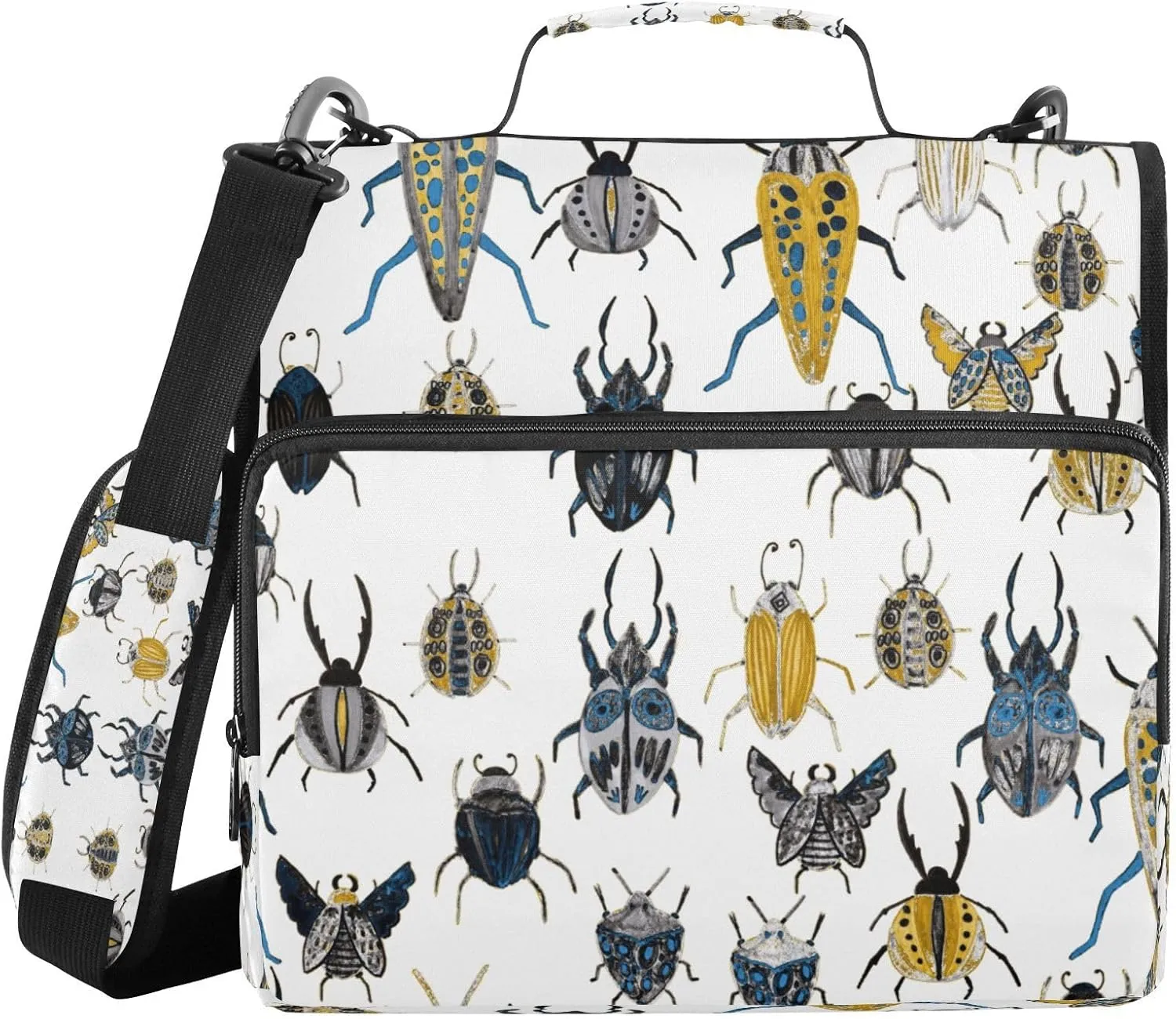 Kcldeci Colorful Beetles 3 Ring Binder with Zipper,500 Sheet Trapper Keeper Organizer 1.5inch Binder Bag with Shoulder Strap Documents Storage for School and Office