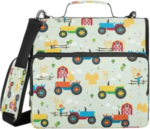 Kcldeci Colorful Farm Tractors 3 Ring Binder with Zipper,500 Sheet Trapper Keeper Organizer 1.5inch Binder Bag with Shoulder Strap Documents Storage for School and Office