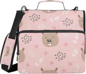 Kcldeci Cute Beaver Zipper Binder，500 Sheet Trapper Keeper Organizer 1.5inch 3 Ring Binder Bag with Shoulder Strap Expanding File Folder for School and Office