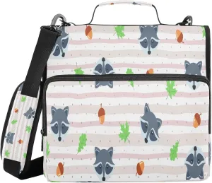 Kcldeci Cute Raccoon Faces Acorns 3 Ring 1.5 Inch Zipper Binder,500 Sheet Trapper Keeper Organizer Binder Bag with Shoulder Strap Expanding Files for School and Office