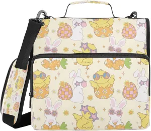 Kcldeci Groovy Easter Bunny and Chick 3 Ring Binder with Zipper,500 Sheet Trapper Keeper Organizer 1.5inch Binder Bag with Shoulder Strap Documents Storage for School and Office