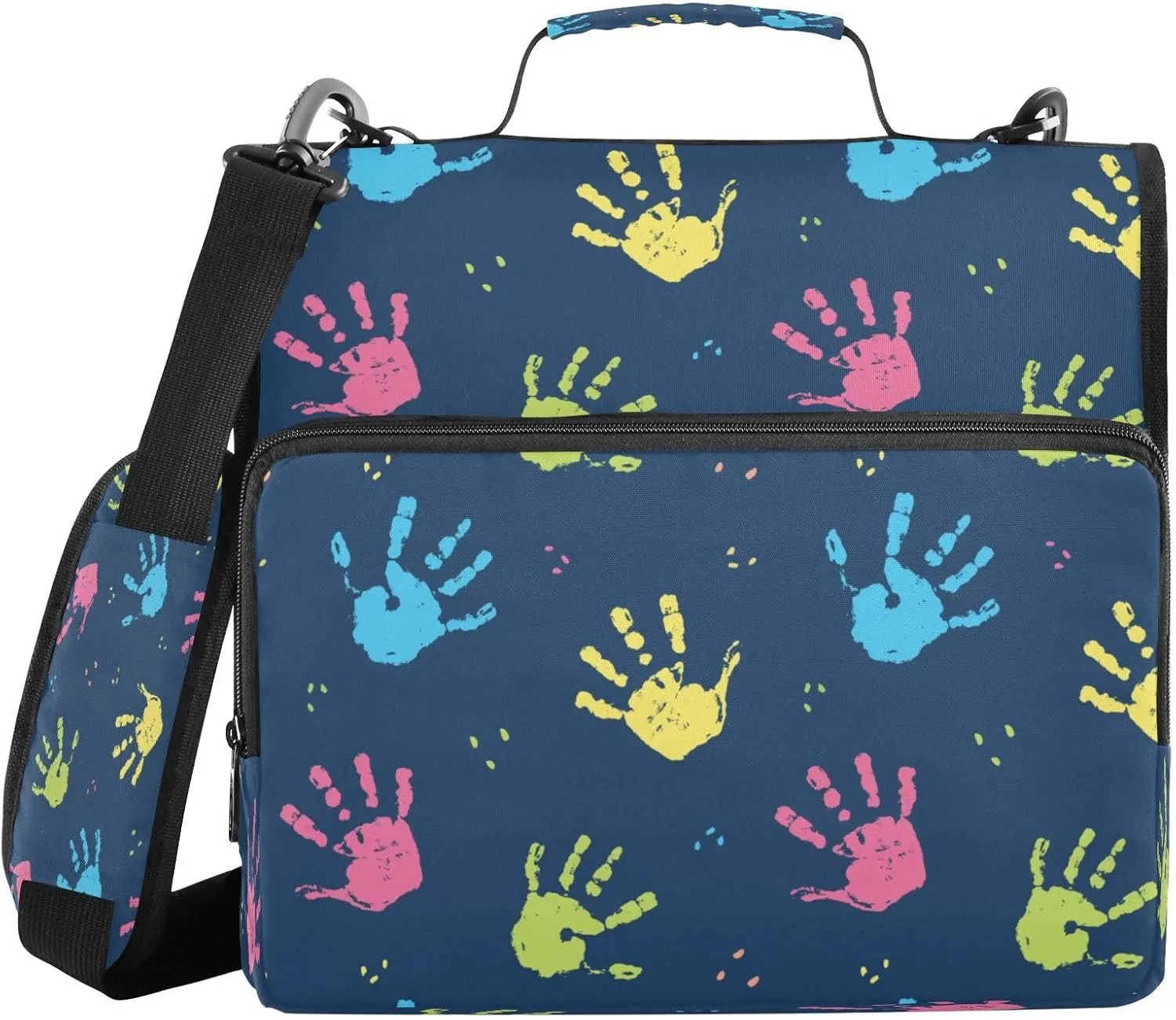 Kcldeci Hand Stamp 3 Ring Binder with Zipper,500 Sheet Trapper Keeper Organizer 1.5inch Binder Bag with Shoulder Strap Documents Storage for School and Office
