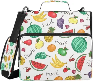 Kcldeci Juicy Fruit Zipper Binder，500 Sheet Trapper Keeper Organizer 1.5inch 3 Ring Binder Bag with Shoulder Strap Expanding File Folder for School and Office