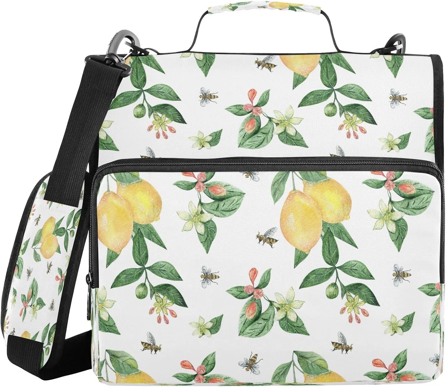 Kcldeci Lemon Tropic Fruits 3 Ring 1.5 Inch Zipper Binder,500 Sheet Trapper Keeper Organizer Binder Bag with Shoulder Strap Expanding Files for School and Office