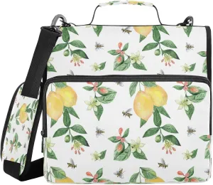 Kcldeci Lemon Tropic Fruits 3 Ring 1.5 Inch Zipper Binder,500 Sheet Trapper Keeper Organizer Binder Bag with Shoulder Strap Expanding Files for School and Office